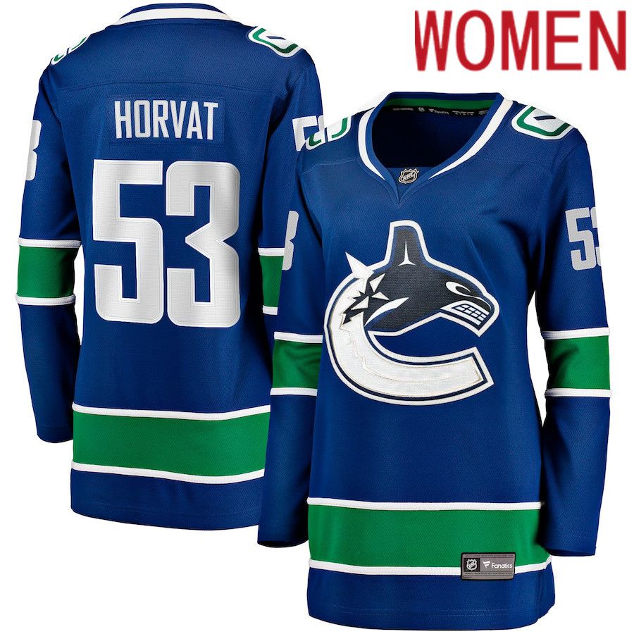 Women Vancouver Canucks 53 Bo Horvat Fanatics Branded Blue Home Breakaway NHL Jersey
